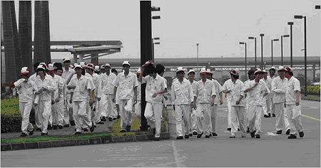 Trabajadores de Honda en huelga el lunes en Foshan, en la provincia china de Guangdong